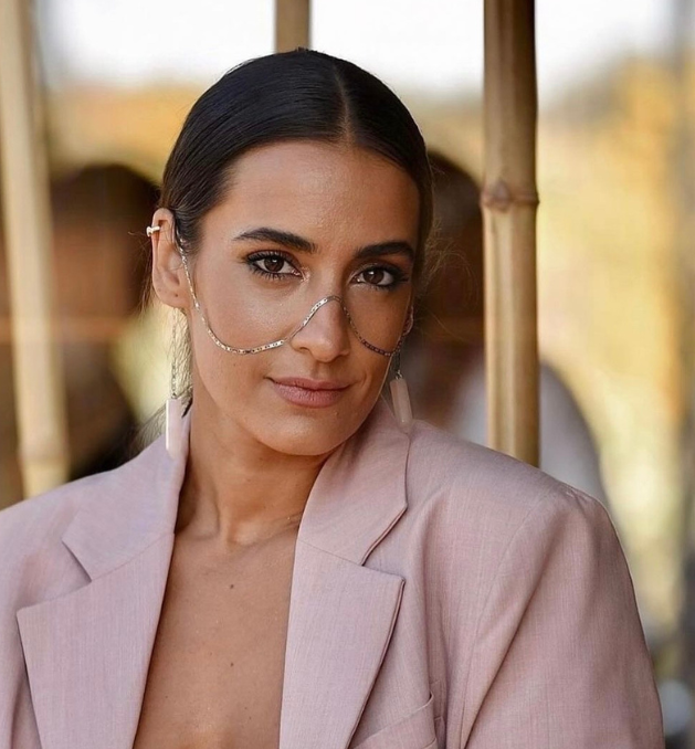 Cadena facial boho/ Artesanal cuarzo rosa