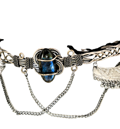 Tiara oceanica boho exótica plata/ Piedra natural azul