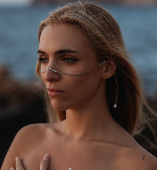 Cadena facial plata boho/ Perlas esencia y brillo