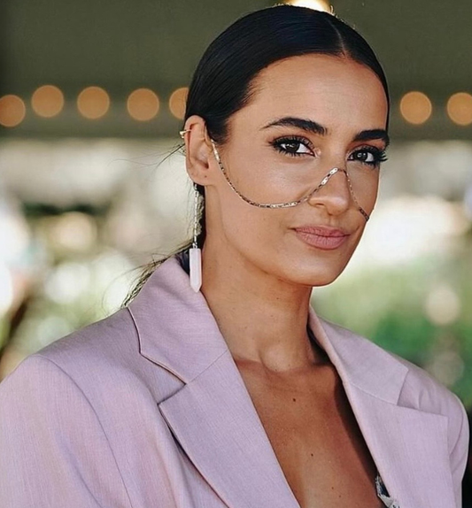 Cadena facial boho/ Artesanal cuarzo rosa