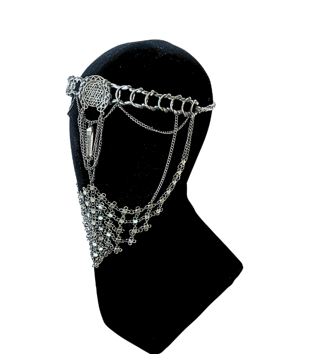 Tiara mascara plata / Joya mística geometría festival