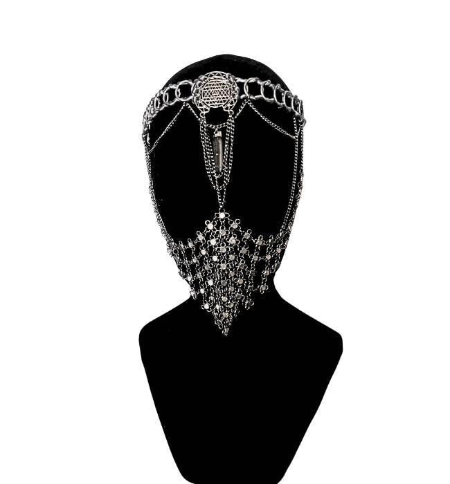 Tiara mascara plata / Joya mística geometría festival