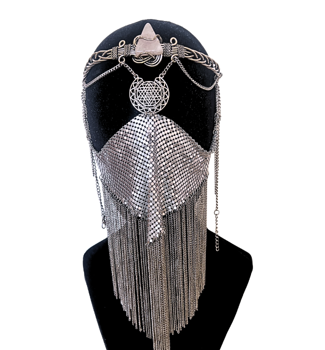 Tiara Mascara plata/ Flor de la vida cuarzo