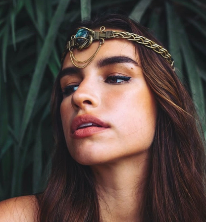 Tiara dorada Ibiza/ Piedra azul labradorita