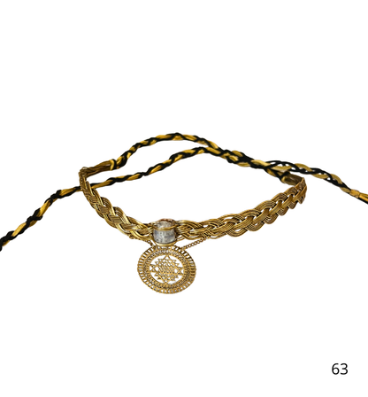 Tiara trenzada dorada boho/ Geometría y piedra lunar