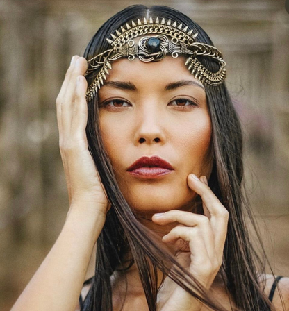 Tiara hecha a mano piedra obsidiana