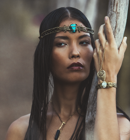 Tiara boho dorada/ Piedra turquesa