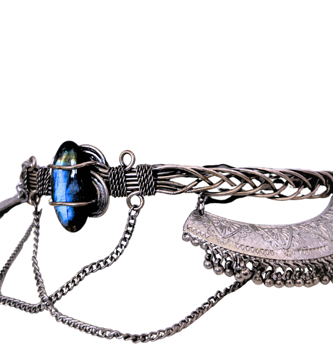 Tiara oceanica boho exótica plata/ Piedra natural azul