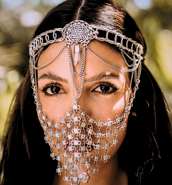 Tiara mascara plata / Joya mística geometría festival