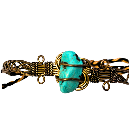 Tiara boho dorada/ Piedra turquesa