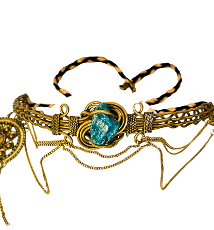 Tiara boho piedra azul /  Artesanal Diosa mística