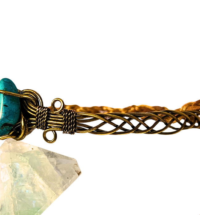 Tiara boho dorada/ Piedra turquesa