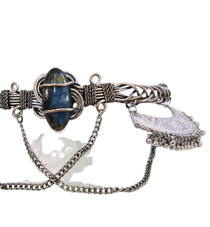 Tiara oceanica boho exótica plata/ Piedra natural azul